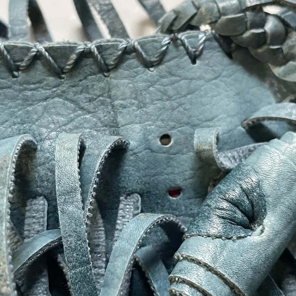 Fringed Leather Crossbody Bag in Dark Teal with Chain Strap